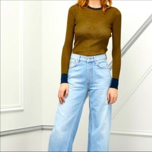 NWT $325 Rag & Bone of New York Denim Blue Raina Crewneck Long Sleeve Top XS